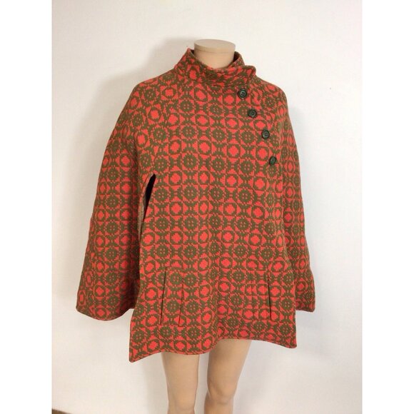 Vintage 70's Celtique Welsh Woollen Jacquard Cape Coat Womens Small - Picture 5 of 10